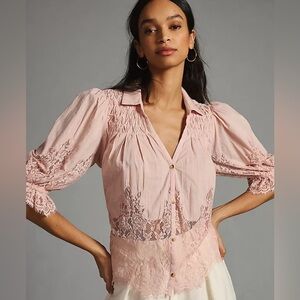 Anthropologie Pink Lace Blouse